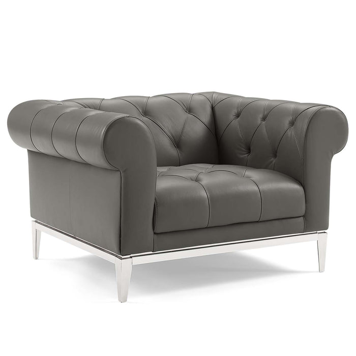 Idyll Tufted Button Upholstered Leather Chesterfield Armchair image