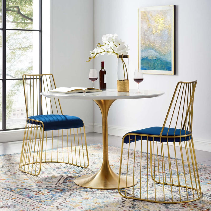 Rivulet Gold Stainless Steel Performance Velvet Dining Chair Set of 2