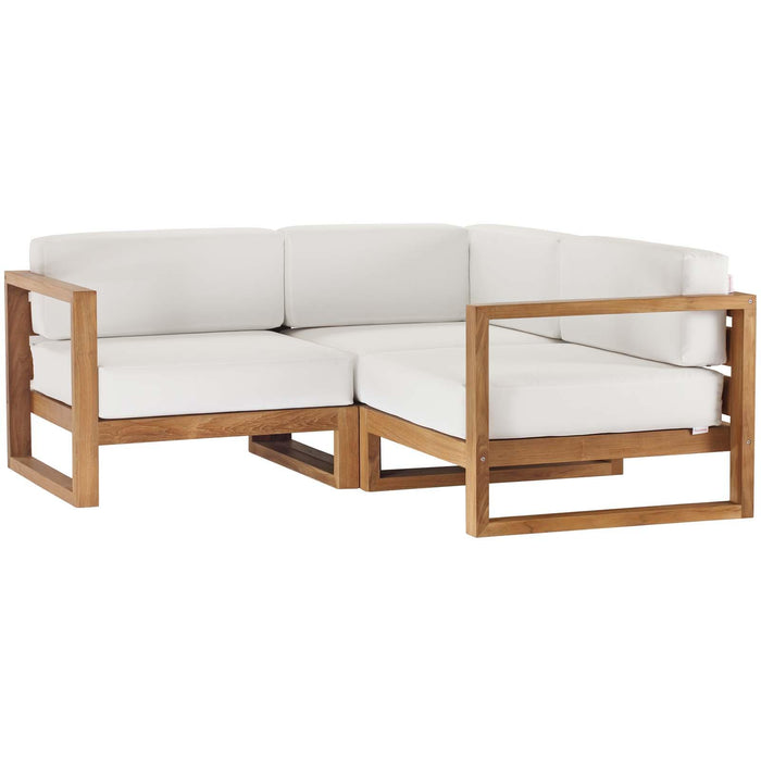 Upland Outdoor Patio Teak Wood 3-Piece Sectional Sofa Set