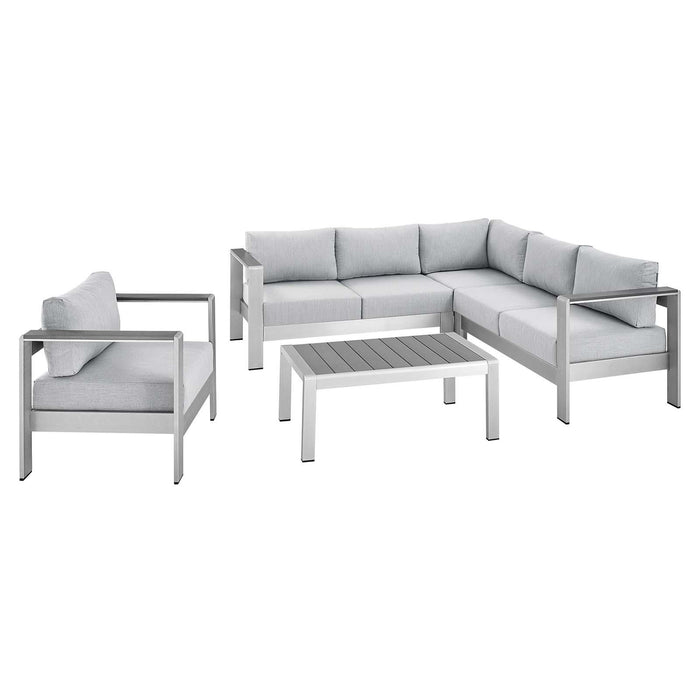 Shore Sunbrella� Fabric Outdoor Patio Aluminum 5 Piece Sectional Sofa Set image