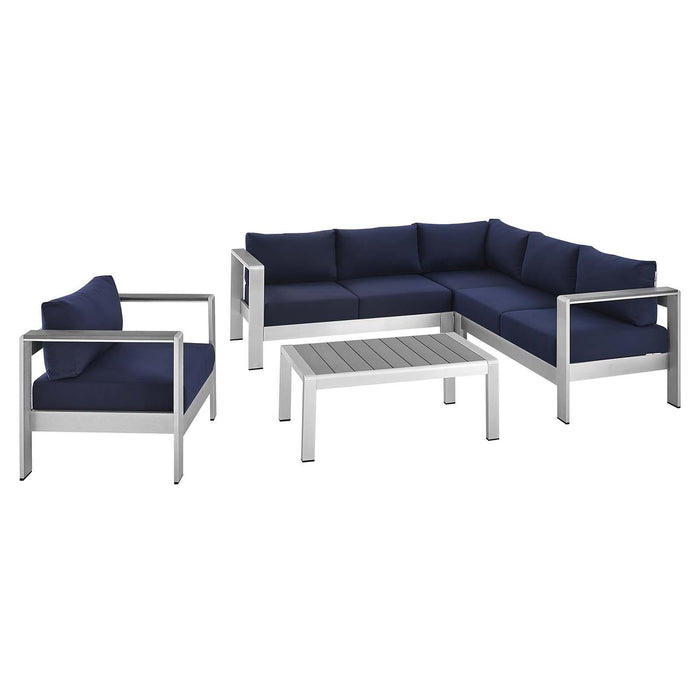 Shore Sunbrella� Fabric Outdoor Patio Aluminum 5 Piece Sectional Sofa Set