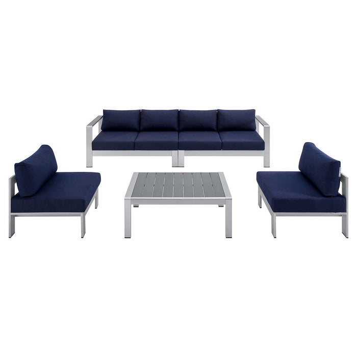 Shore Sunbrella� Fabric Outdoor Patio Aluminum 5 Piece Sectional Sofa Set