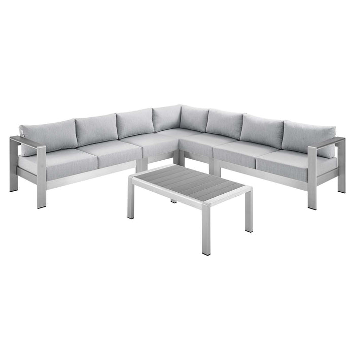 Shore Sunbrella� Fabric Outdoor Patio Aluminum 6 Piece Sectional Sofa Set image