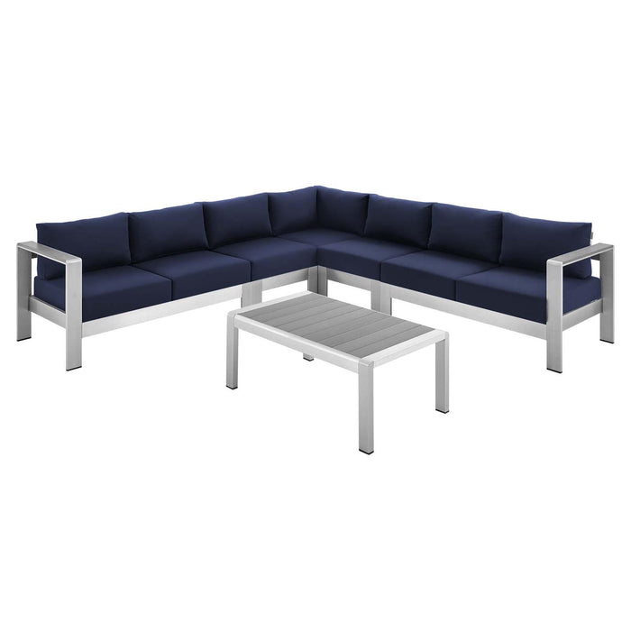 Shore Sunbrella� Fabric Outdoor Patio Aluminum 6 Piece Sectional Sofa Set