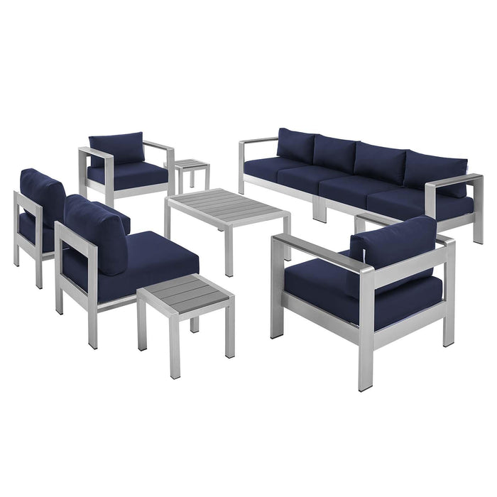 Shore Sunbrella� Fabric Outdoor Patio Aluminum 9 Piece Sectional Sofa Set