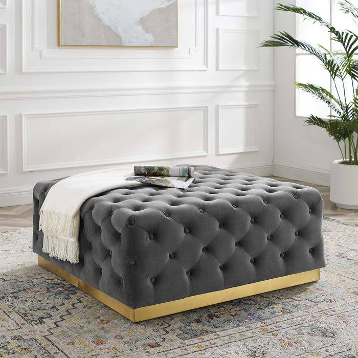 Ensconce Tufted Performance Velvet Square Ottoman