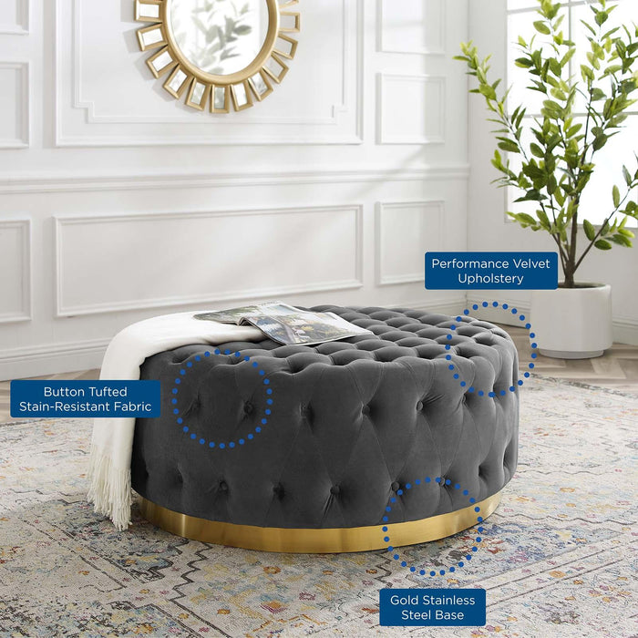 Ensconce Tufted Performance Velvet Round Ottoman