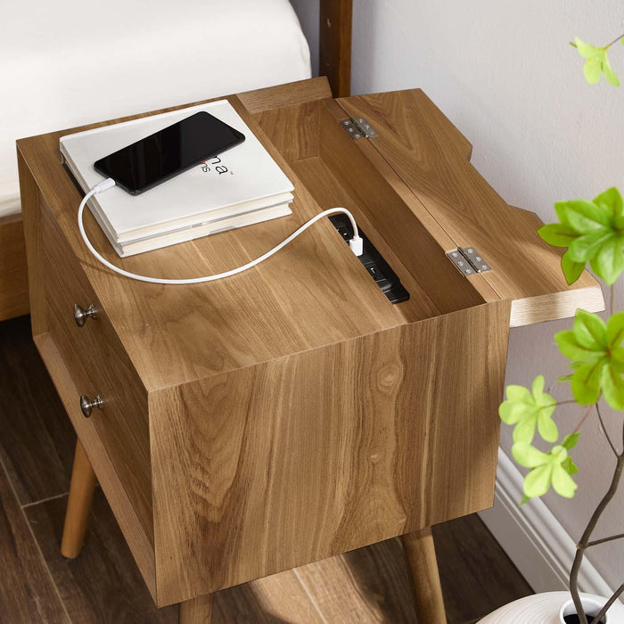 Ember Wood Nightstand With USB Ports