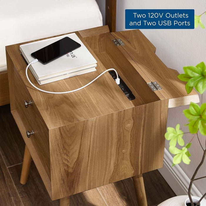 Ember Wood Nightstand With USB Ports