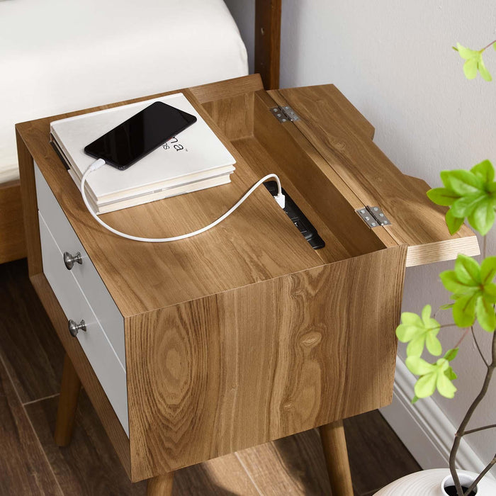 Ember Wood Nightstand With USB Ports