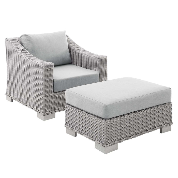 Conway Sunbrella� Outdoor Patio Wicker Rattan 2-Piece Armchair and Ottoman Set image