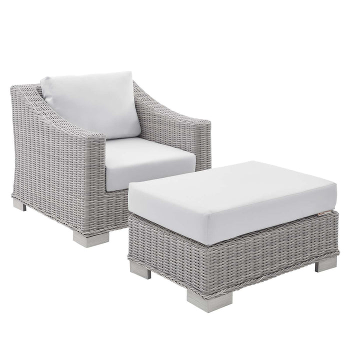 Conway Sunbrella� Outdoor Patio Wicker Rattan 2-Piece Armchair and Ottoman Set