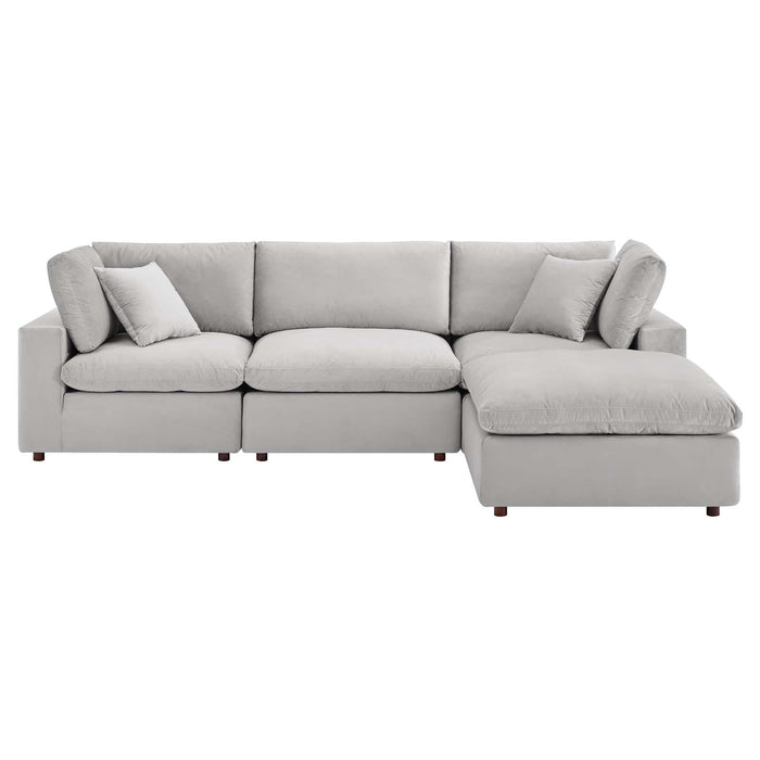 Commix Down Filled Overstuffed Performance Velvet 4-Piece Sectional Sofa