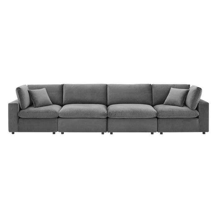 Commix Down Filled Overstuffed Performance Velvet 4-Seater Sofa