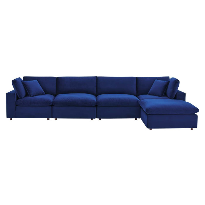 Commix Down Filled Overstuffed Performance Velvet 5-Piece Sectional Sofa