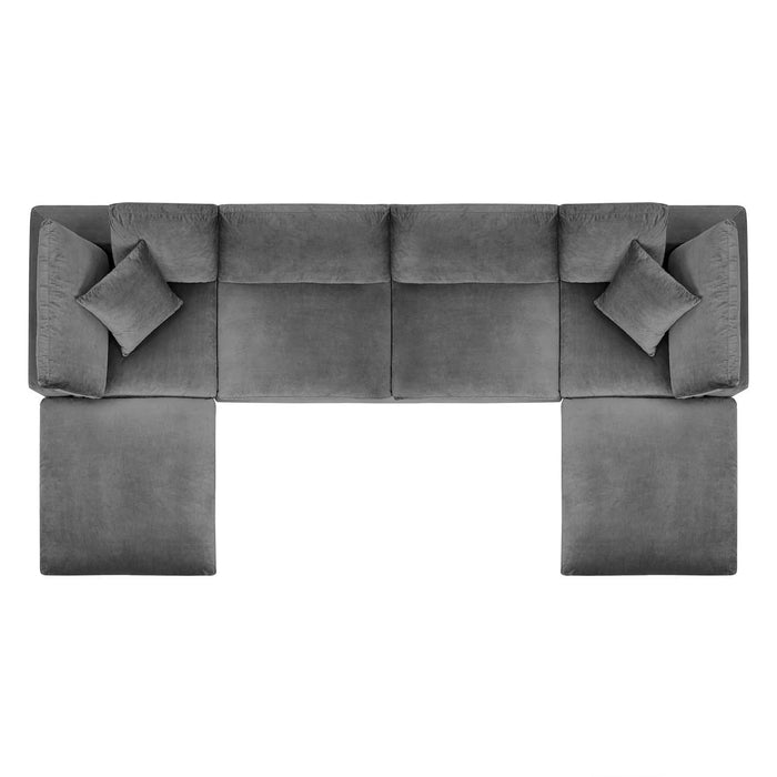 Commix Down Filled Overstuffed Performance Velvet 6-Piece Sectional Sofa