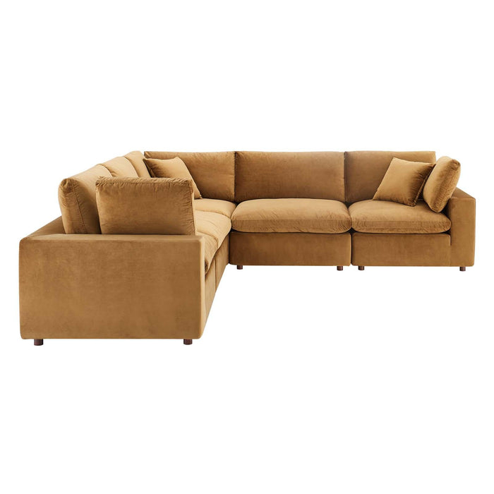 Commix Down Filled Overstuffed Performance Velvet 5-Piece Sectional Sofa