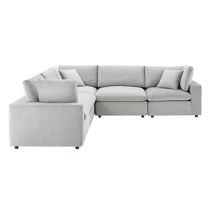 Commix Down Filled Overstuffed Performance Velvet 5-Piece Sectional Sofa