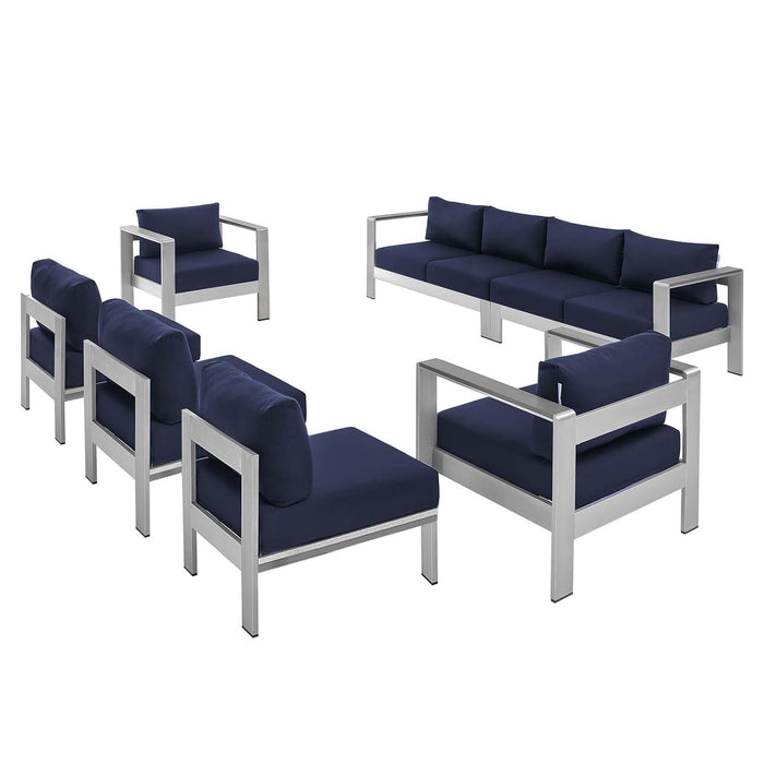 Shore Sunbrella� Fabric Outdoor Patio Aluminum 7 Piece Sectional Sofa Set