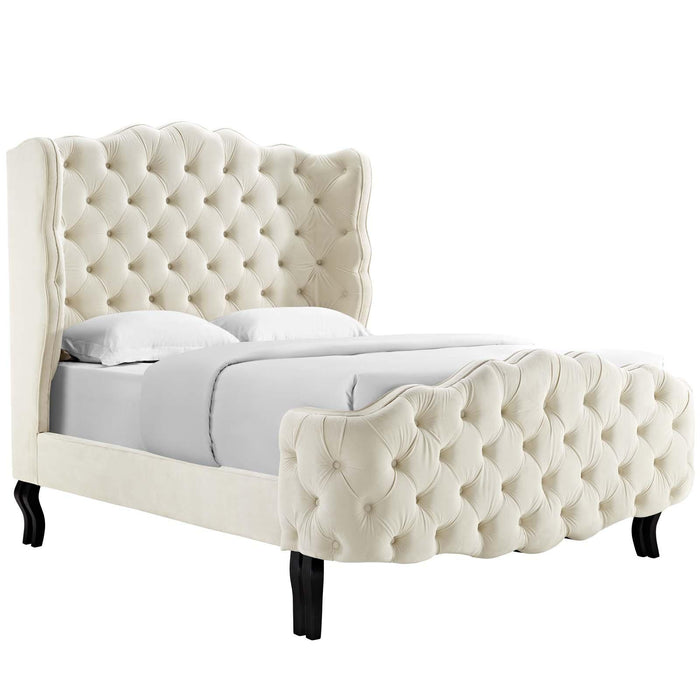 Violette Queen Tufted Wingback Performance Velvet Platform Bed