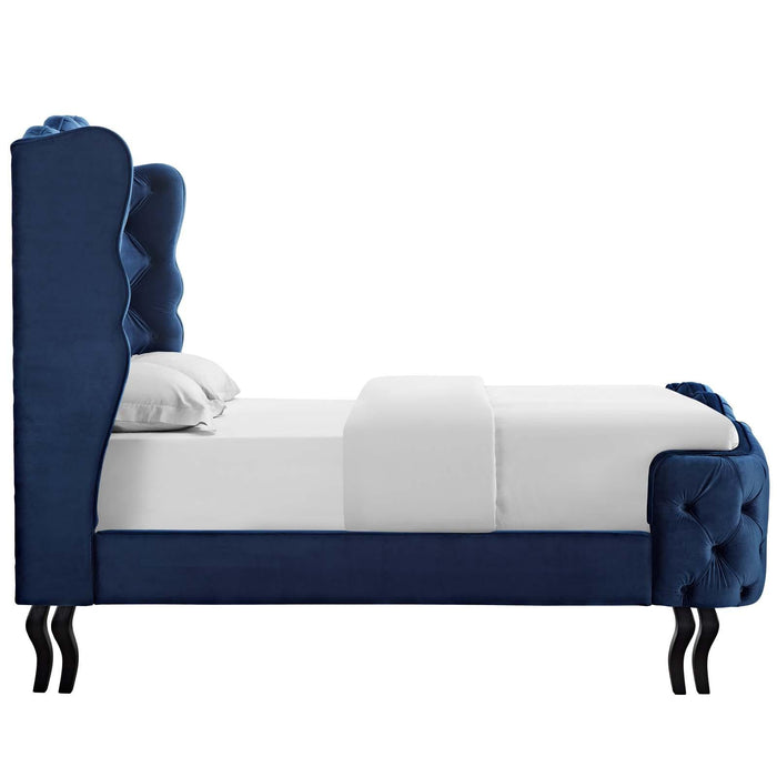 Violette Queen Tufted Wingback Performance Velvet Platform Bed