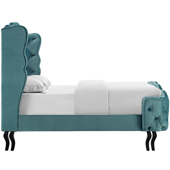 Violette Queen Tufted Wingback Performance Velvet Platform Bed