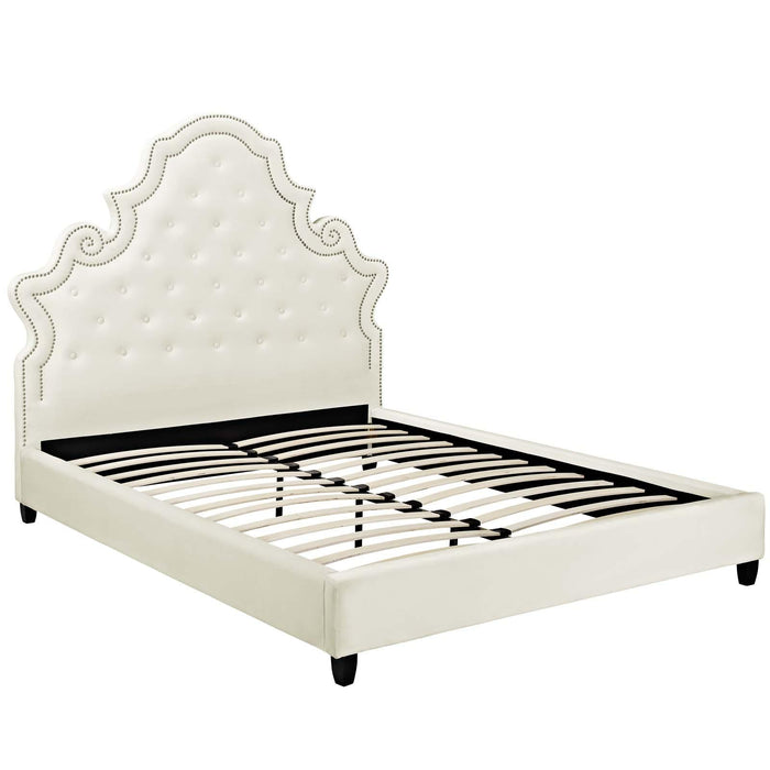 Valentina Queen Tufted Nailhead Performance Velvet Platform Bed