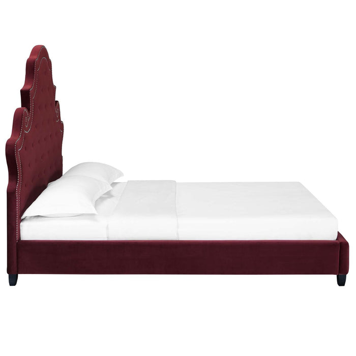 Valentina Queen Tufted Nailhead Performance Velvet Platform Bed