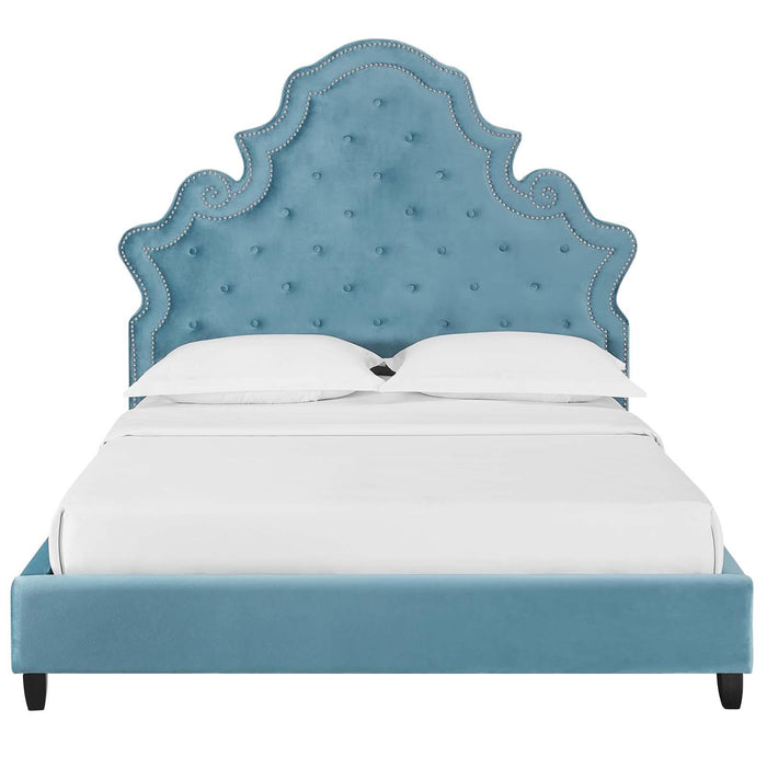 Valentina Queen Tufted Nailhead Performance Velvet Platform Bed