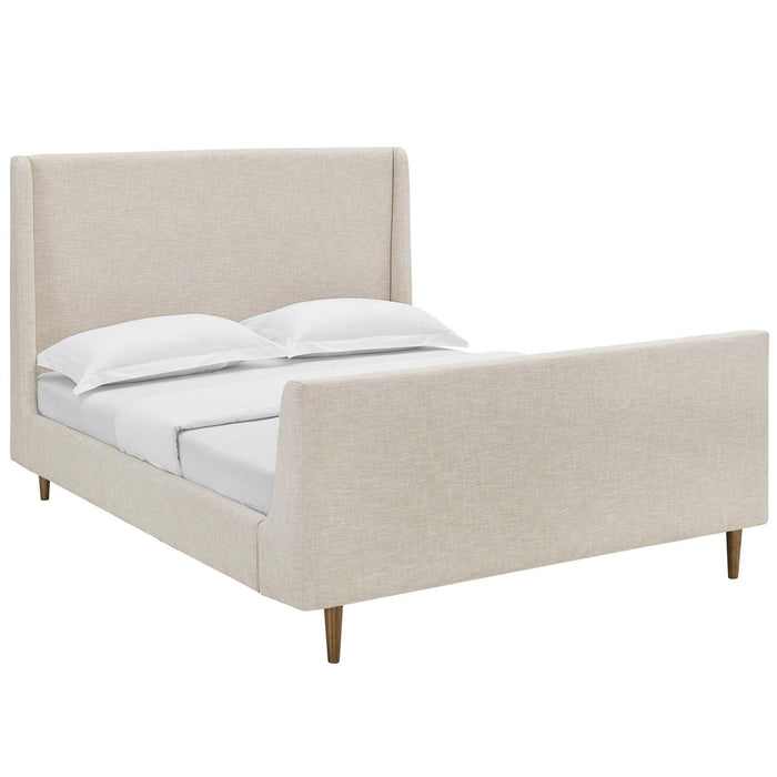 Aubree Queen Upholstered Fabric Sleigh Platform Bed