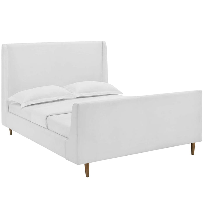 Aubree Queen Upholstered Fabric Sleigh Platform Bed