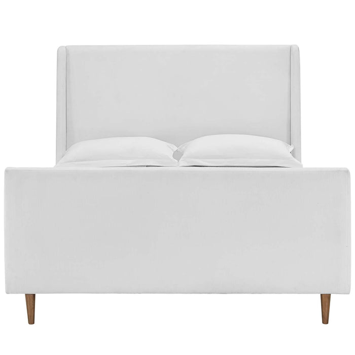 Aubree Queen Upholstered Fabric Sleigh Platform Bed