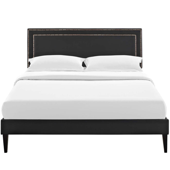 Virginia King Vinyl Platform Bed with Squared Tapered Legs