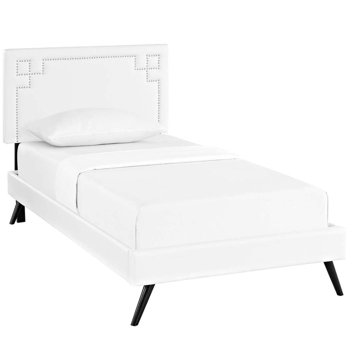 Ruthie Twin Vinyl Platform Bed with Round Splayed Legs image