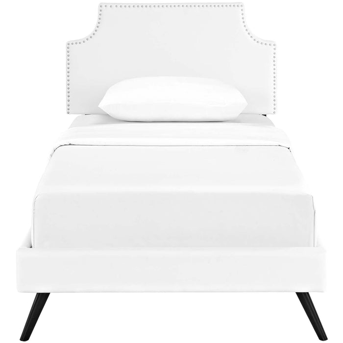 Corene Twin Vinyl Platform Bed with Round Splayed Legs