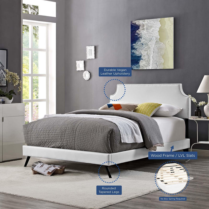 Corene Full Vinyl Platform Bed with Round Splayed Legs