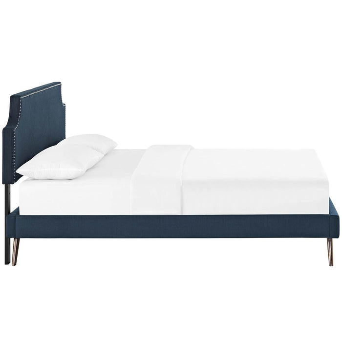 Corene King Fabric Platform Bed with Round Splayed Legs