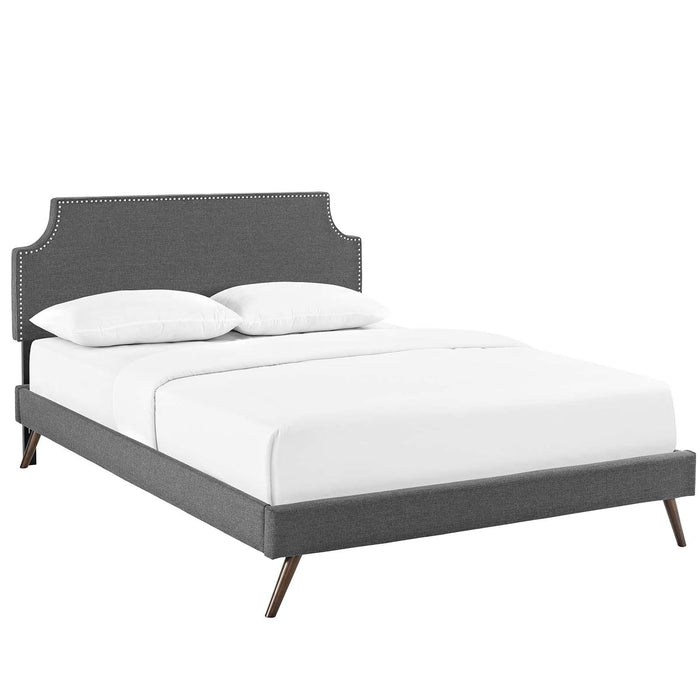 Corene King Fabric Platform Bed with Round Splayed Legs