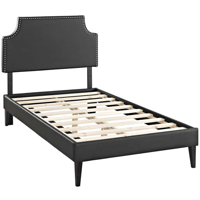 Corene Twin Vinyl Platform Bed with Squared Tapered Legs