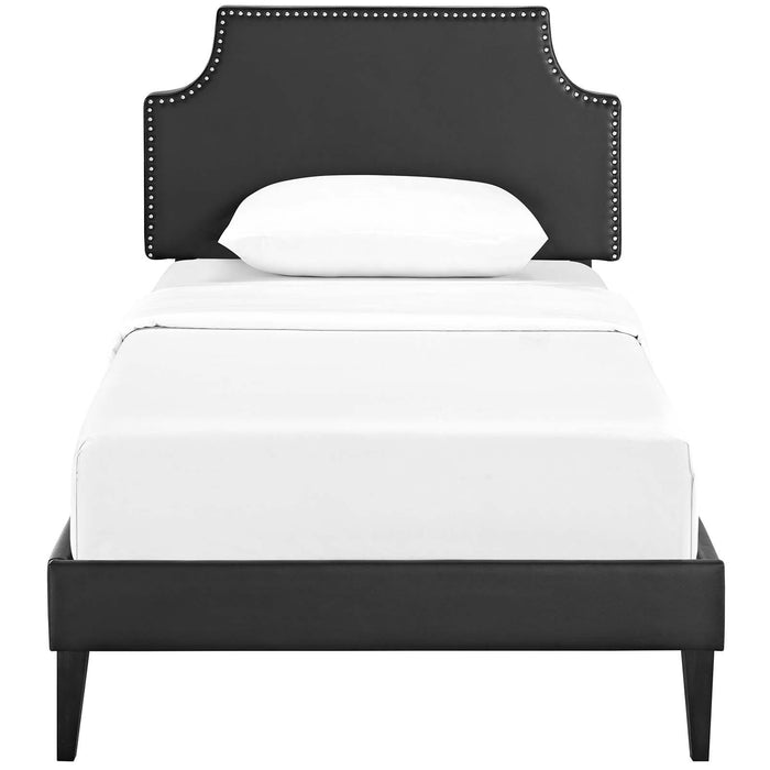 Corene Twin Vinyl Platform Bed with Squared Tapered Legs