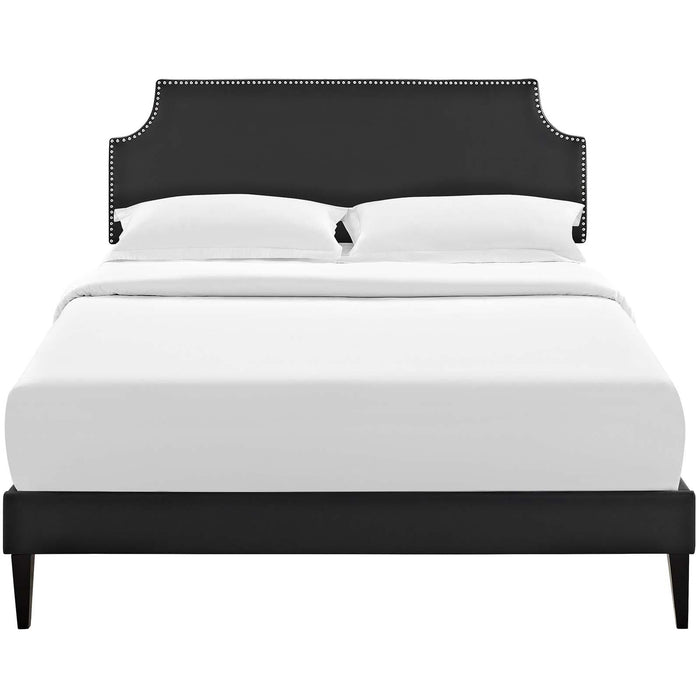 Corene Queen Vinyl Platform Bed with Squared Tapered Legs