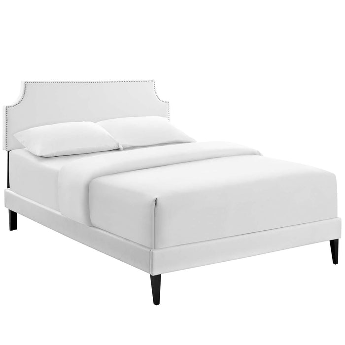 Corene Full Vinyl Platform Bed with Squared Tapered Legs