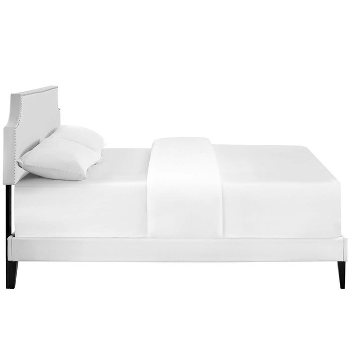 Corene Full Vinyl Platform Bed with Squared Tapered Legs