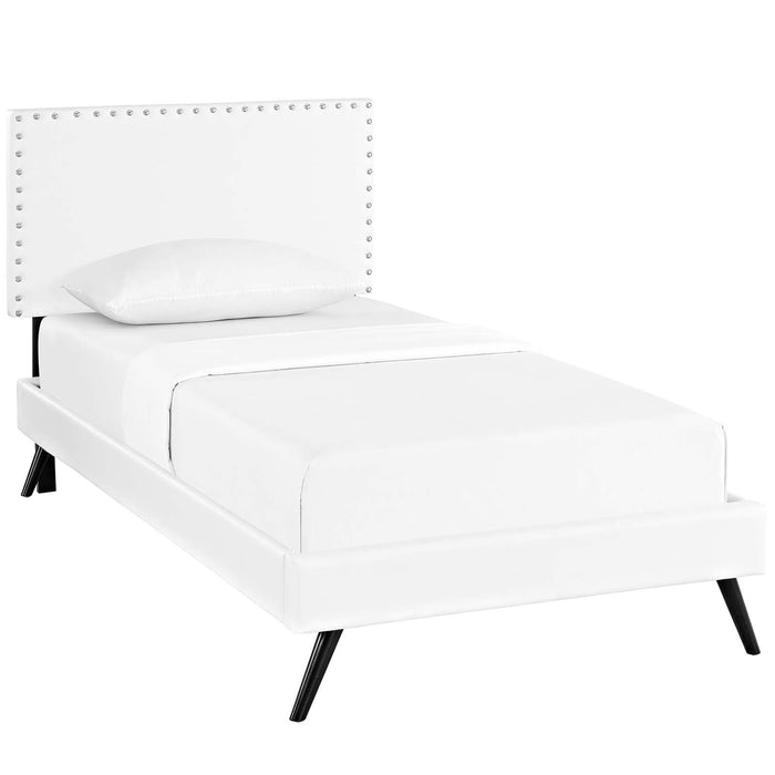 Macie Twin Vinyl Platform Bed with Round Splayed Legs image