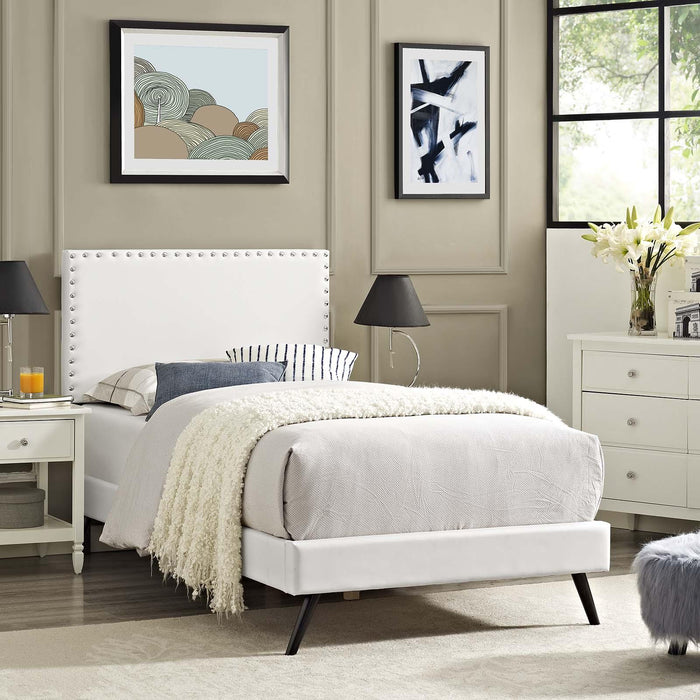 Macie Twin Vinyl Platform Bed with Round Splayed Legs