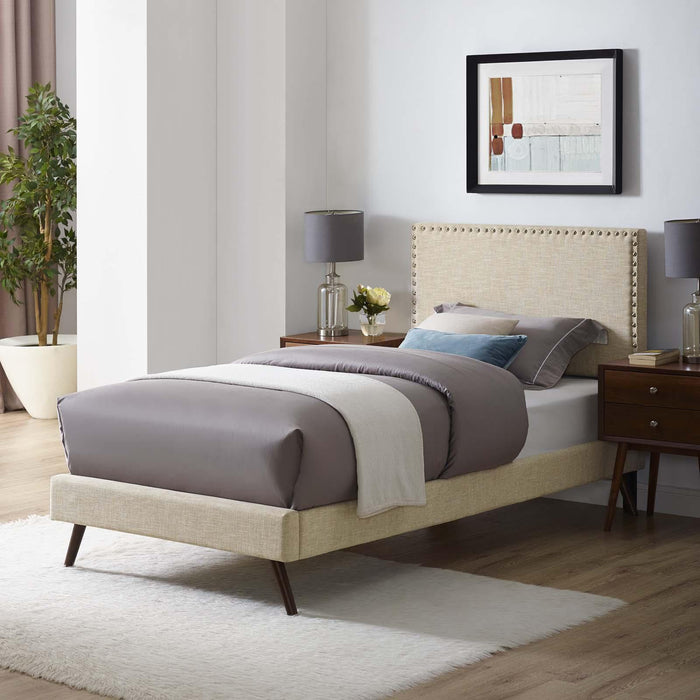 Macie Twin Fabric Platform Bed with Round Splayed Legs