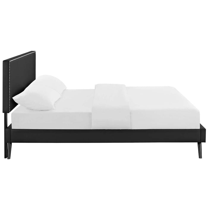 Macie Full Vinyl Platform Bed with Round Splayed Legs