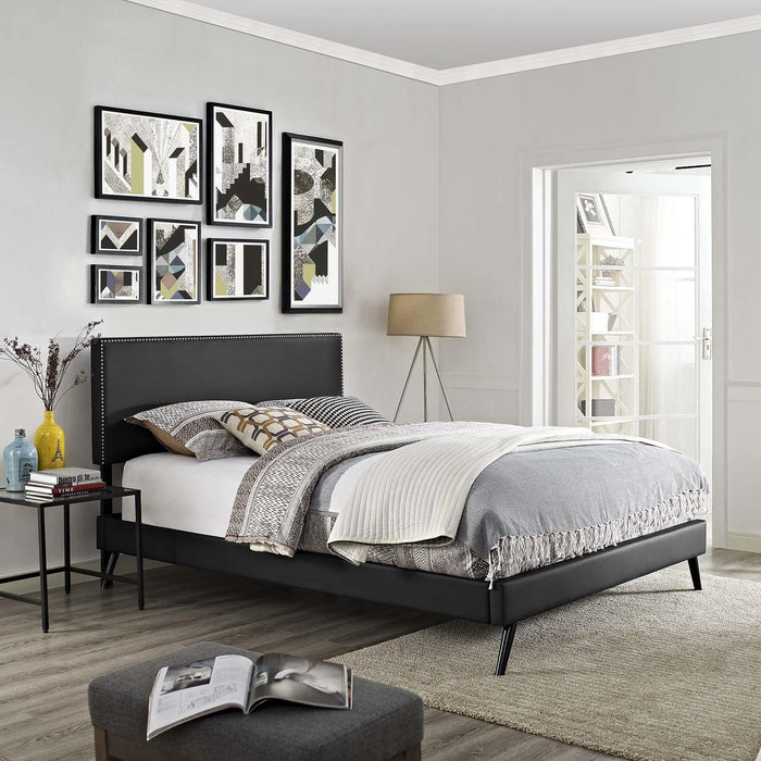 Macie Full Vinyl Platform Bed with Round Splayed Legs