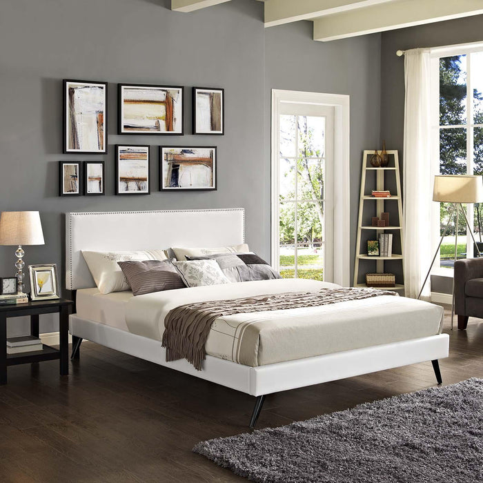 Macie Full Vinyl Platform Bed with Round Splayed Legs