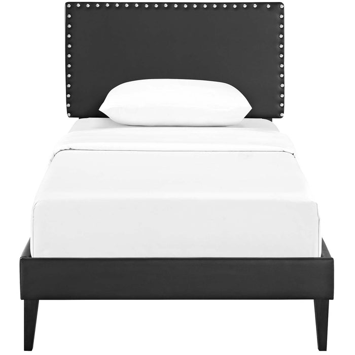 Macie Twin Vinyl Platform Bed with Squared Tapered Legs